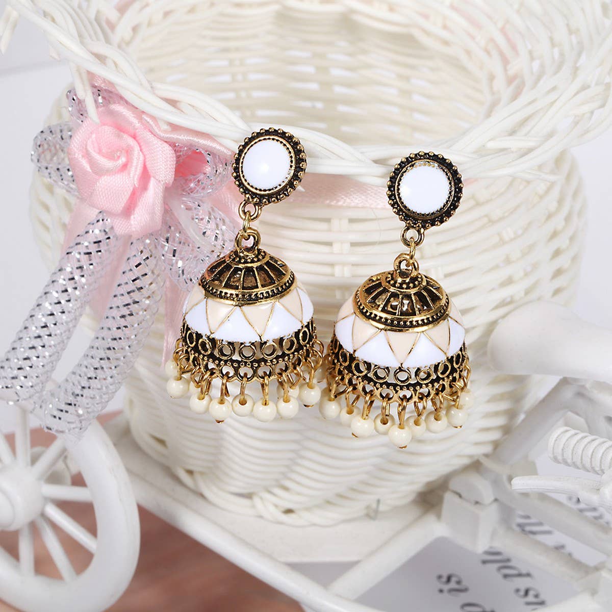 CWAJE05678_BOHO COLORFUL BEADED TASSEL BELL DROP EARRINGS