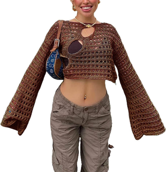 FASHION IRREGULAR HOLLOW-OUT KNITTED SMOCK