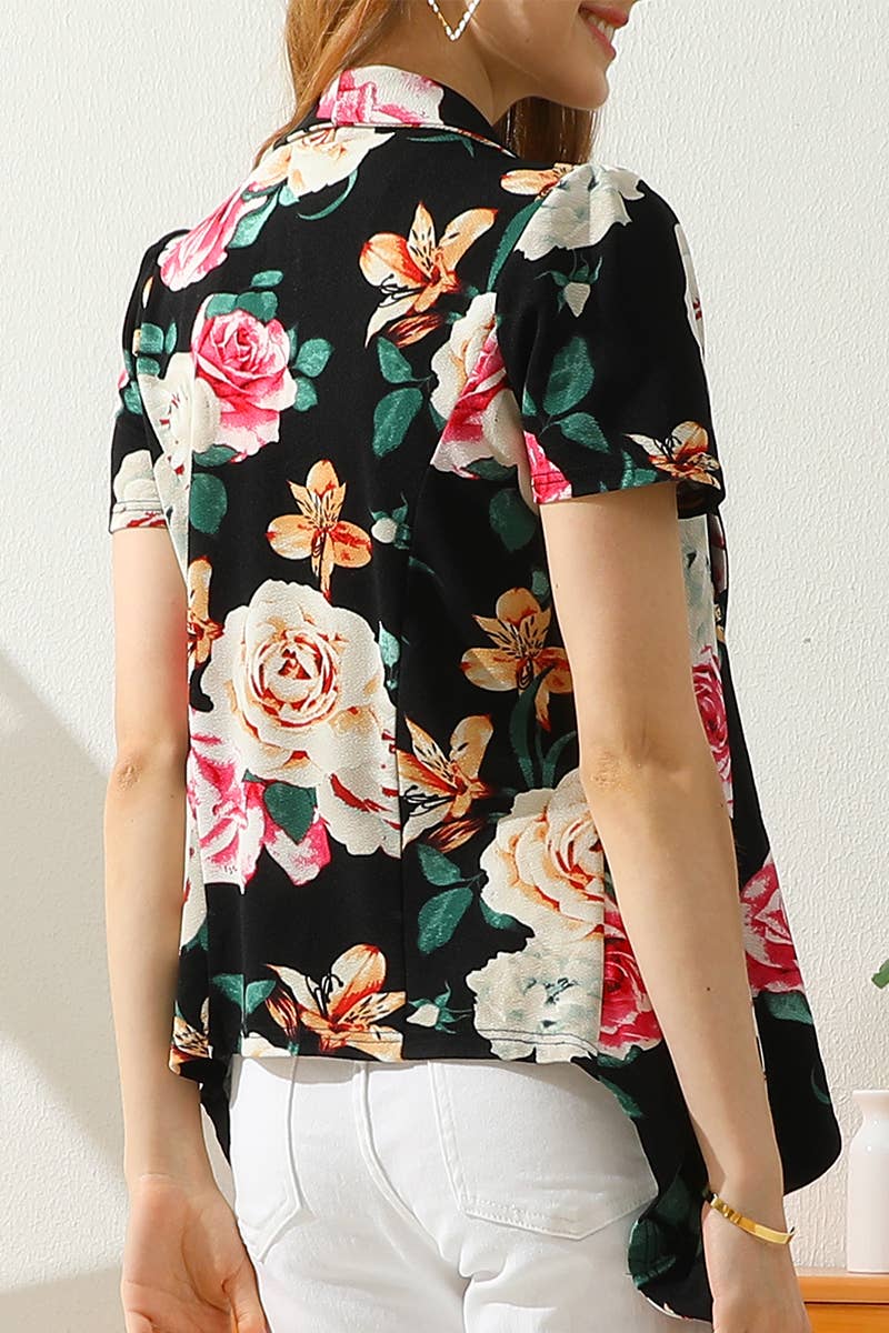 CWOBL095-P_Short Sleeve Open Front Draped Ruffles Blouses