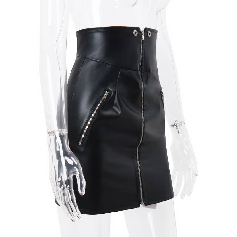 Fashion Sexy PU Leather Bodycon Zipper Mini Skirt