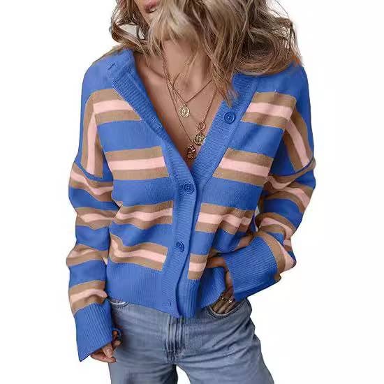 Striped single-breasted cardigan with color matching