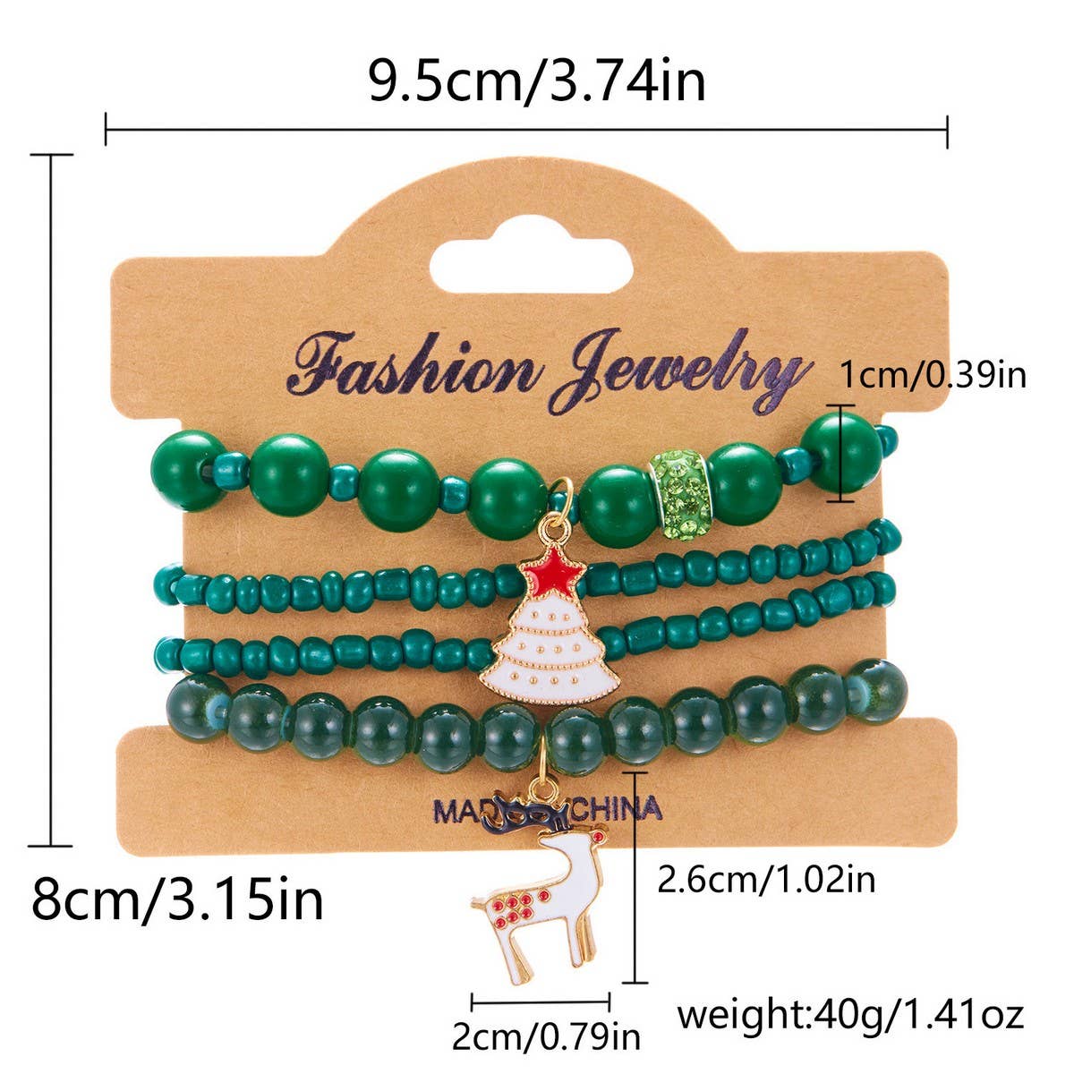 CWAJE2509_CHRISTMAS SNOWFLAKE BELL ELASTIC BEADED BRACELET