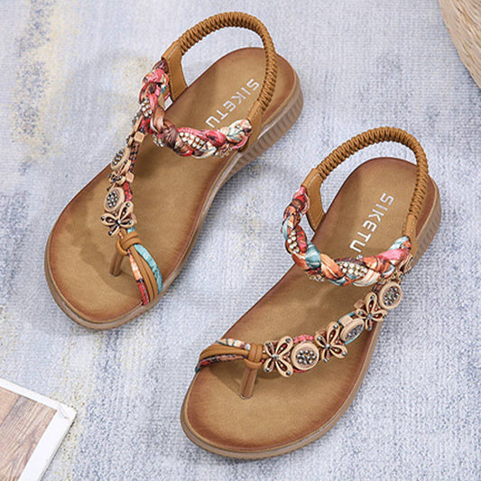 BOHEMIAN HAND WOVEN RIBBON RHINESTONE SANDALS_CWSHS0513