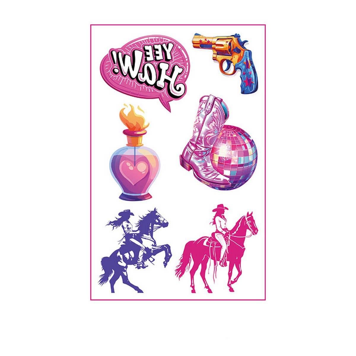 Pink Cowboy Girl Tattoos ??Waterproof Bachelorette_CWMM8383