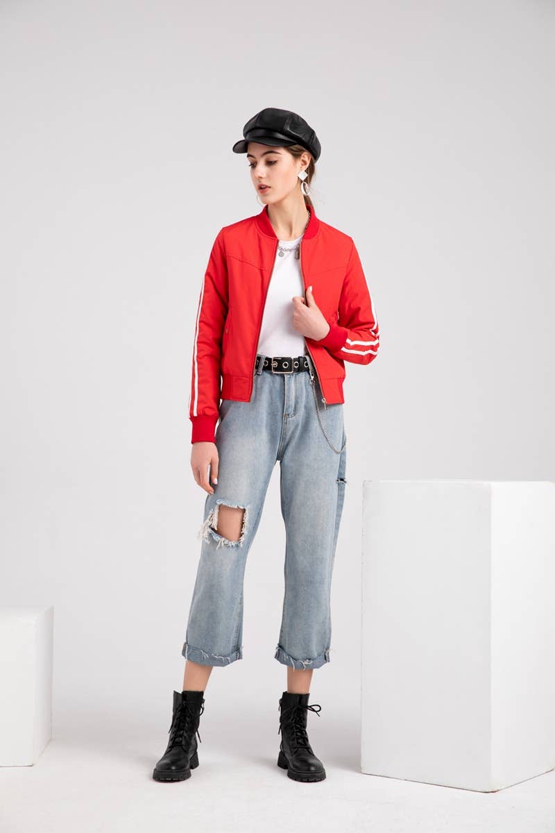 SOLID STRIPED JET JACKET WITH COTTON TRIM