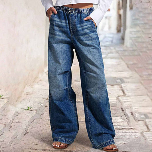 STRAIGHT-LEG WIDE-LEG PLEATED BAGGY JEANS