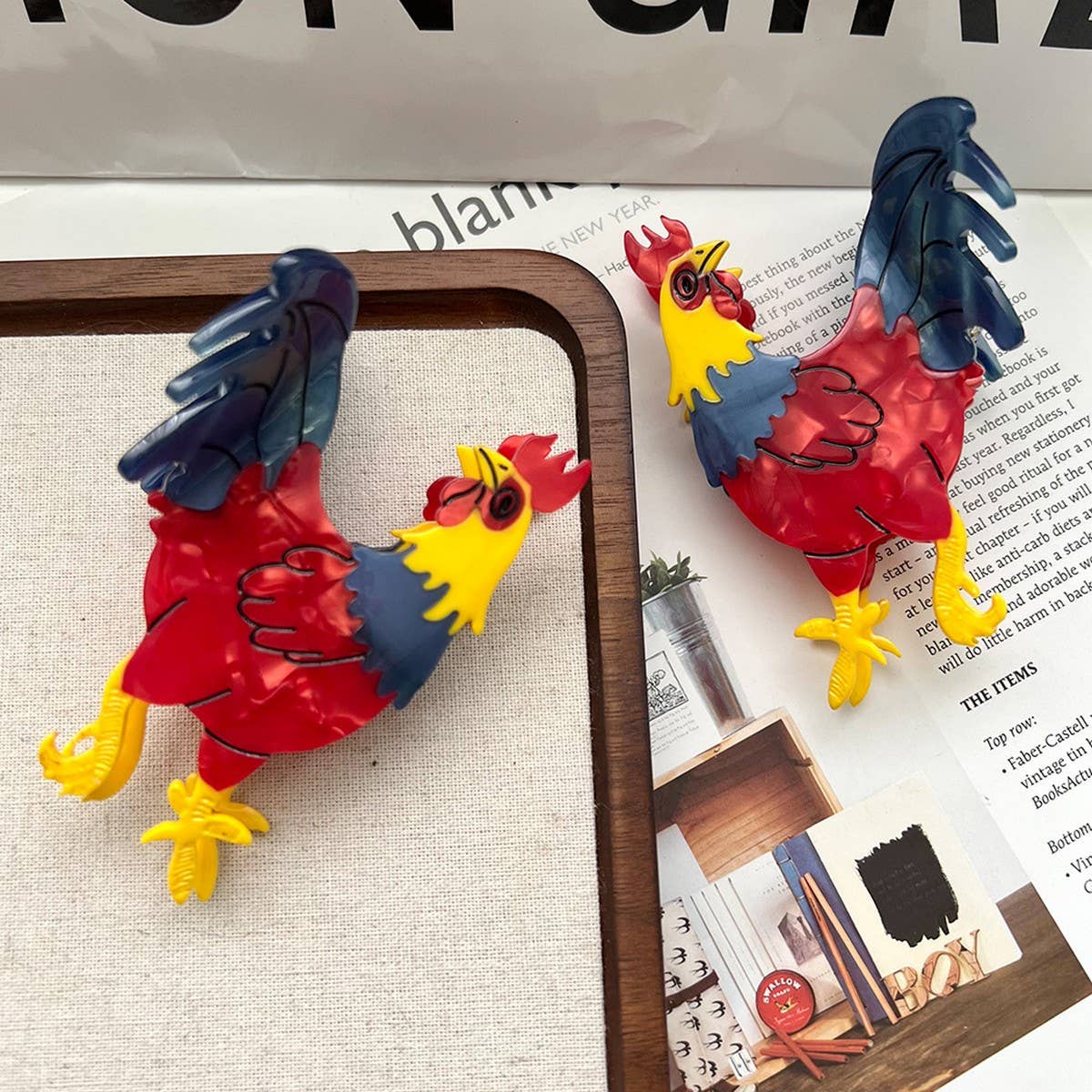 Rooster Acetate Shark Hair Claw Clip for Women