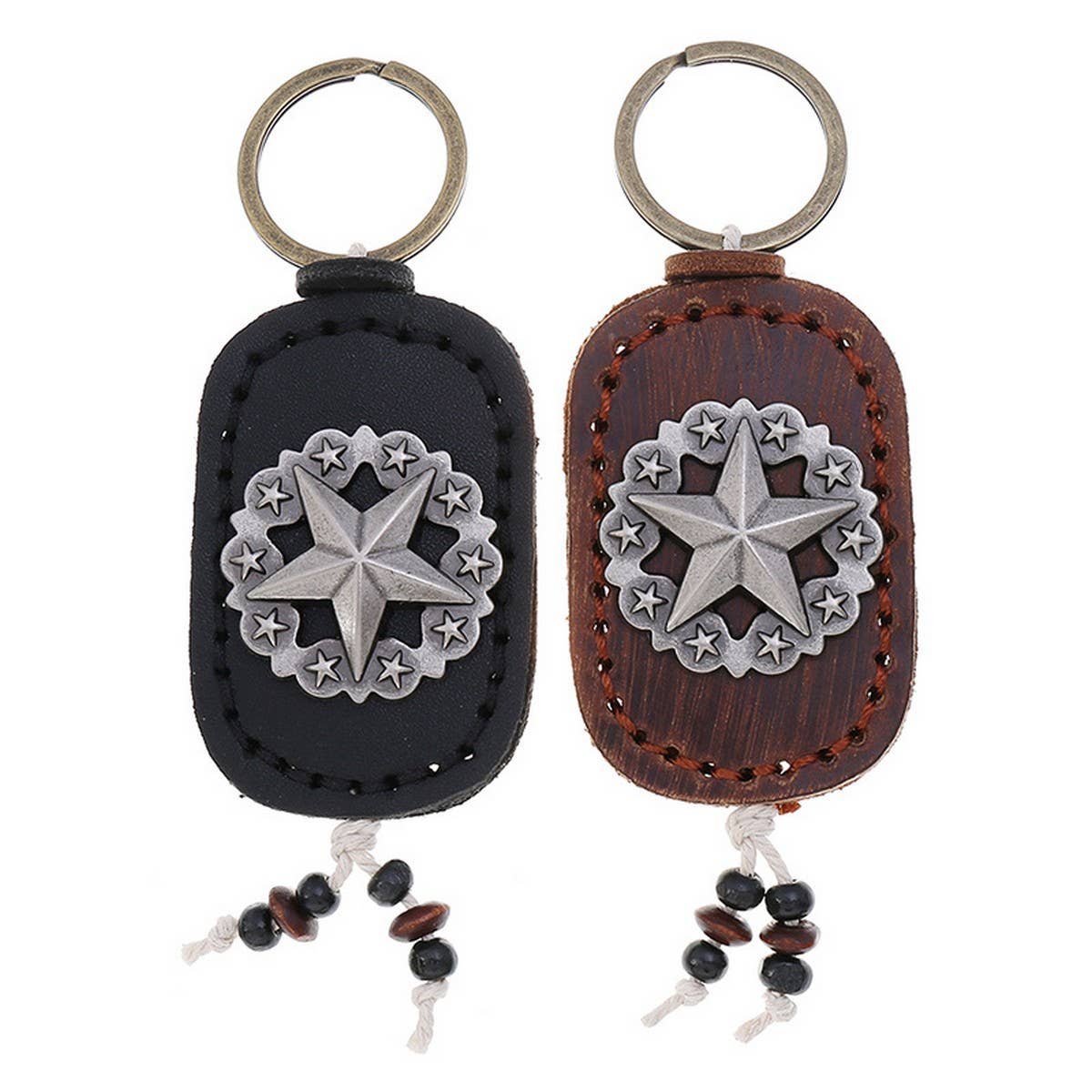 VINTAGE FIVE-POINTED STAR LEATHER CAR KEYCHAIN