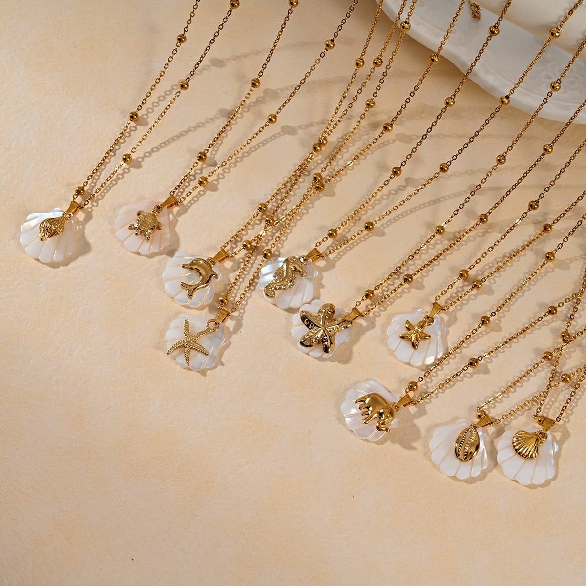 Summer Beach Steel Shell & Starfish Necklace_CWMM8862
