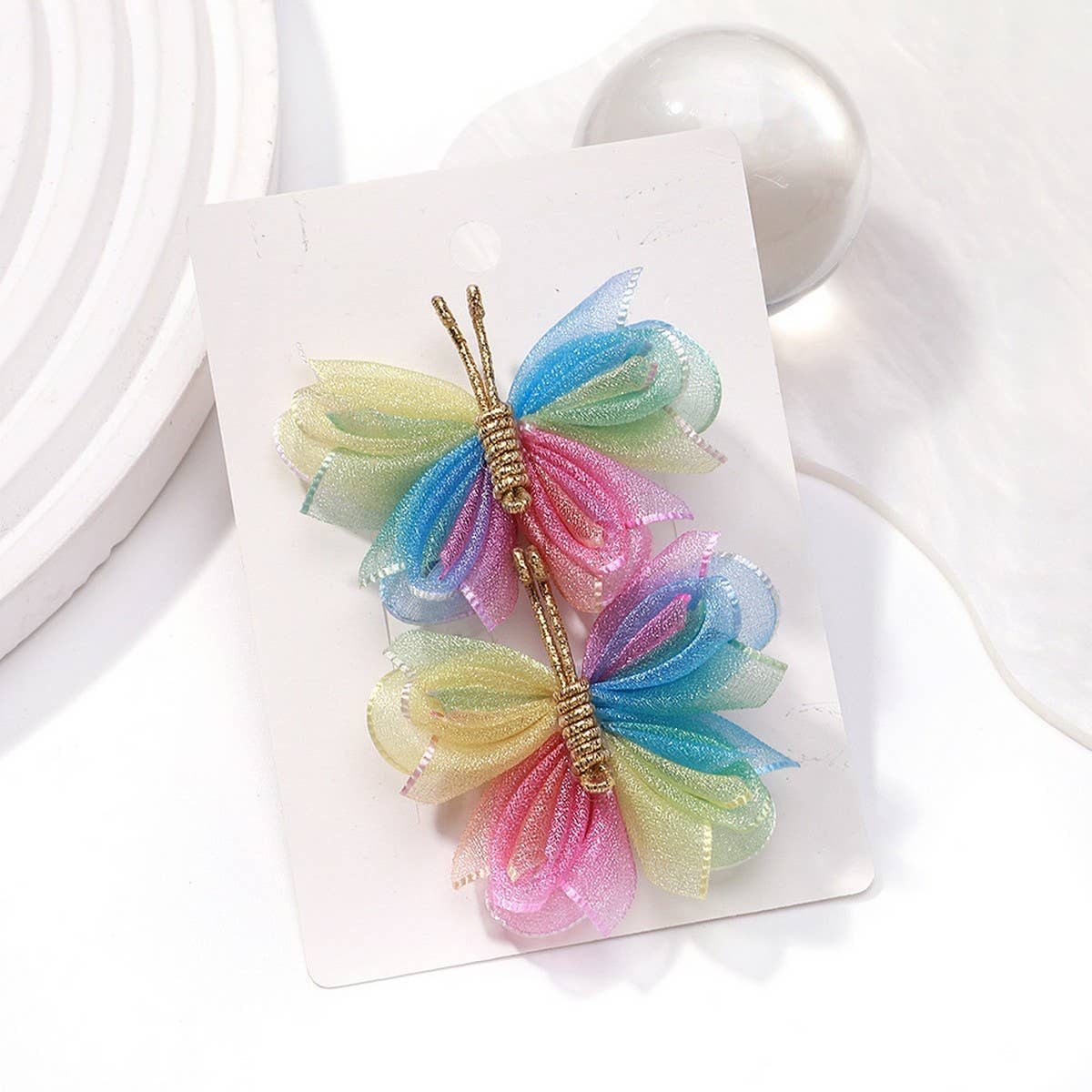 Sheer Gradient Butterfly Hair Clip Set for Girls