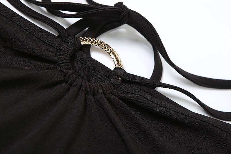 SEMI-HIGH NECK SEXY MIDRIFF HIP WRAP SLIM DRESS