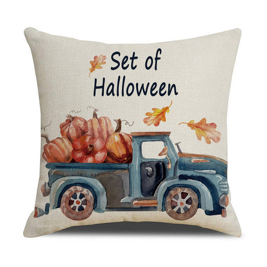 HALLOWEEN DARK BLUE PLAID PUMPKIN PILLOWCASE