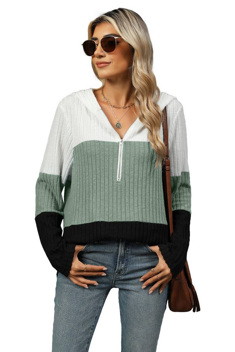 CWOHOL1098_LOOSE FIT CONTRAST ZIP HOODIE