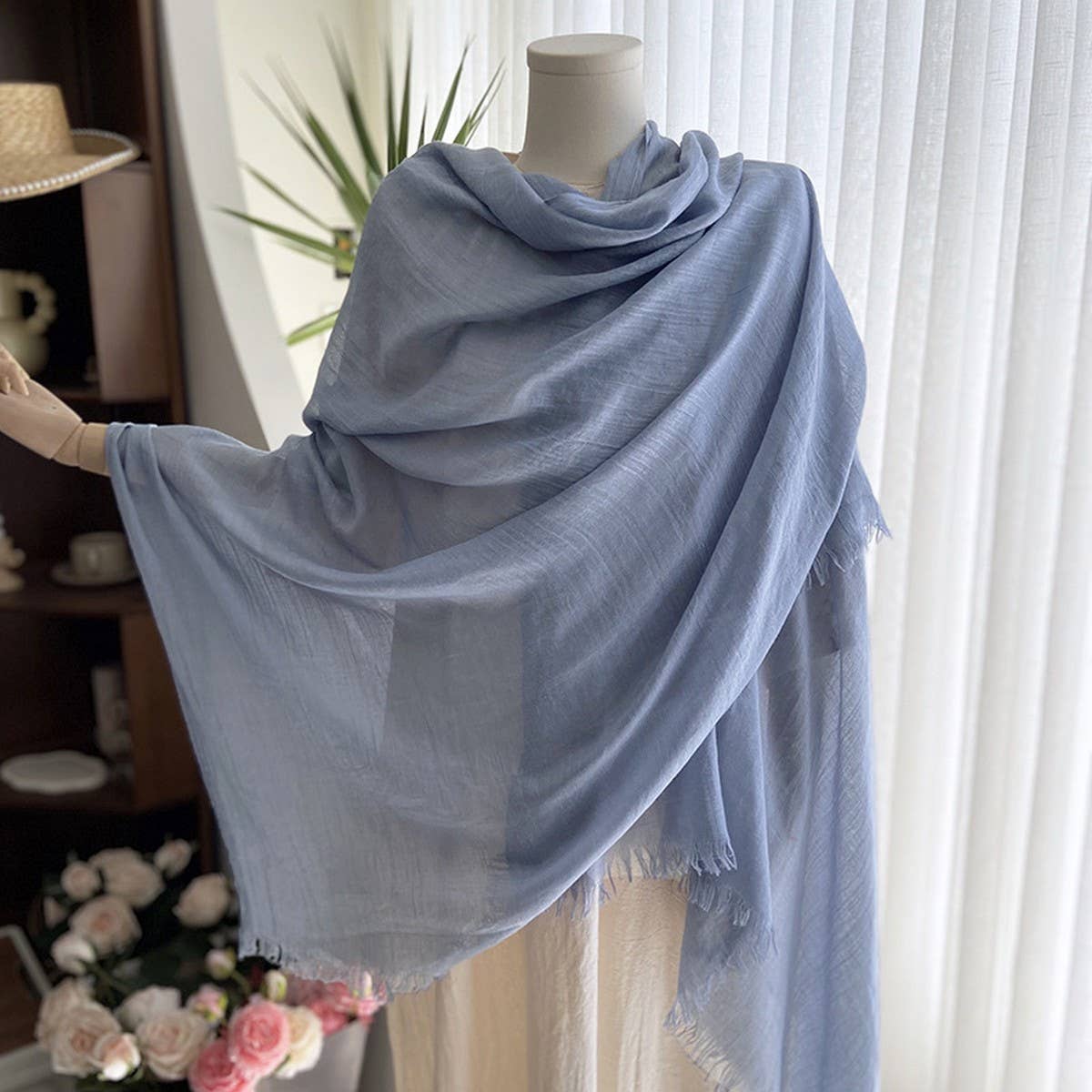 Solid Cotton Linen Scarf for Women Summer Sun Prot_CWASC1451