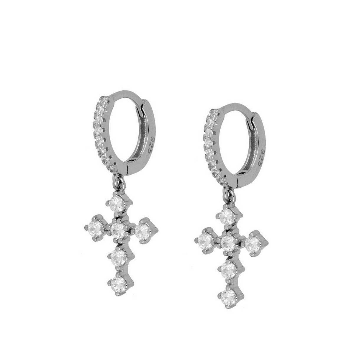 COLORFUL FRENCH CROSS DIAMOND EARRINGS