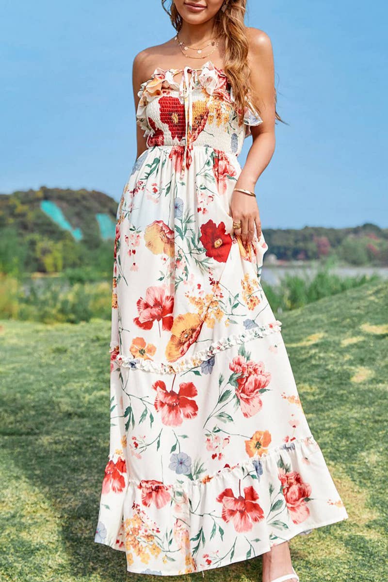 CWDMD5780_NEW SEXY SLEEVELESS SUSPENDER PRINTED DRESS