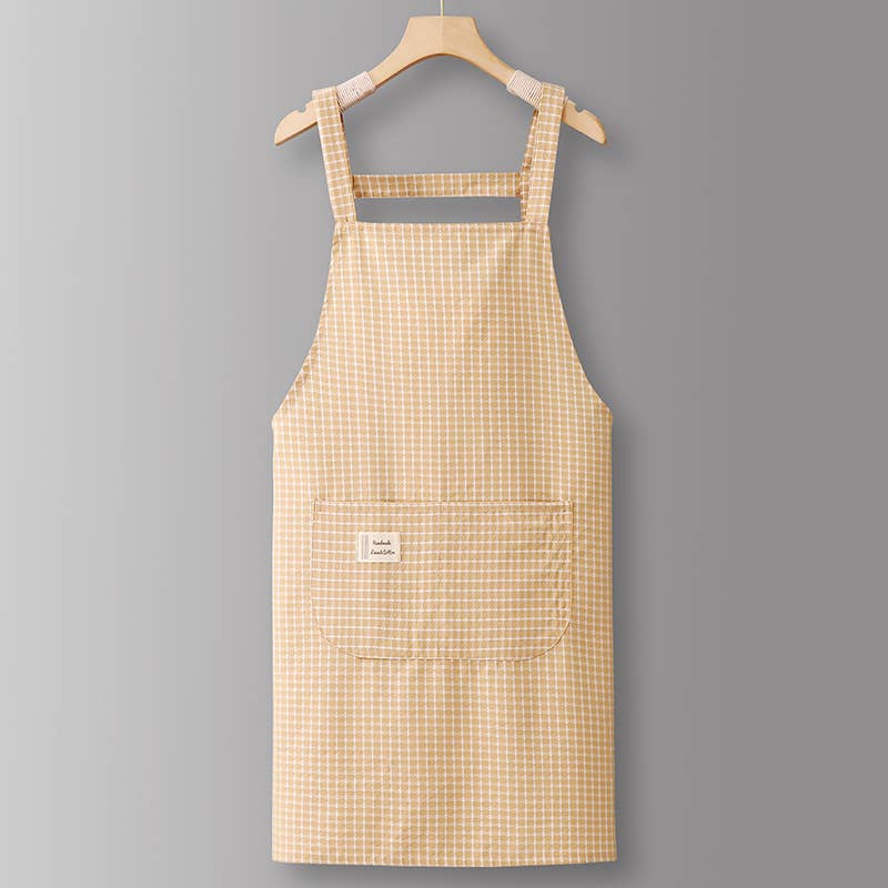 Cotton Striped Grid Kitchen Apron with Pocket