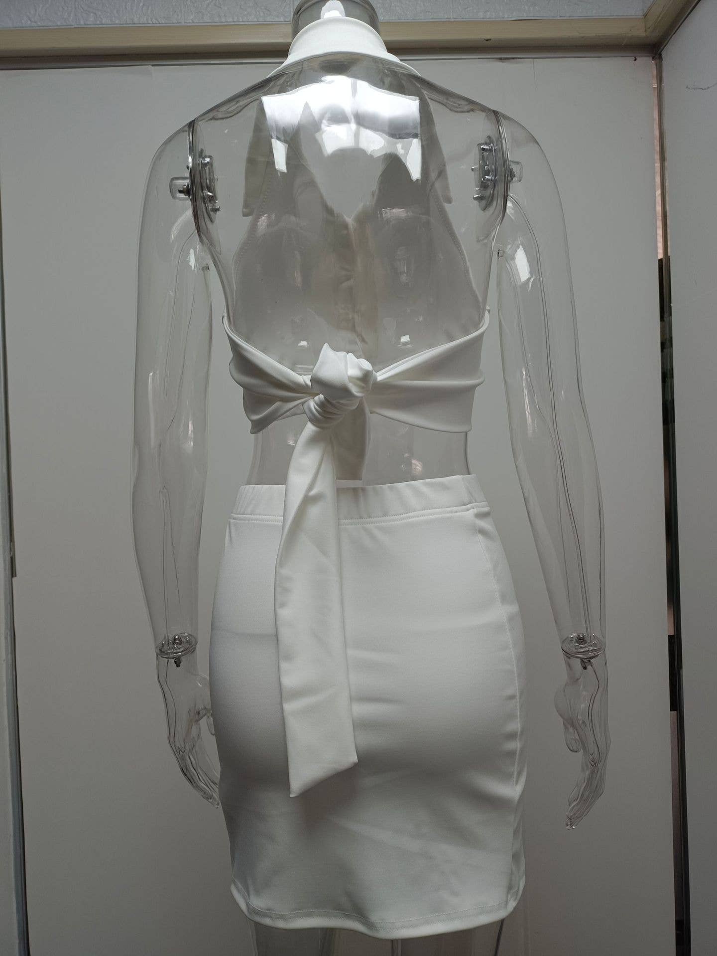 Lace-up POLO collar exposed waist short skirt set