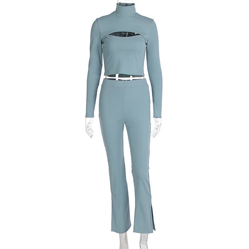 STYLISH CUT-OUT SLIM-FIT STRAIGHT-LEG PANTSUIT