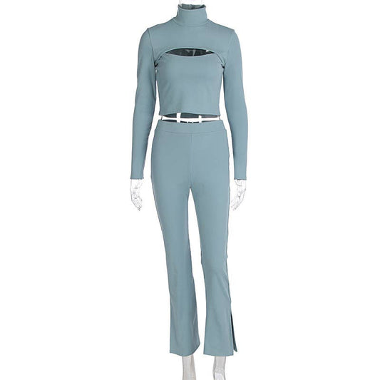 STYLISH CUT-OUT SLIM-FIT STRAIGHT-LEG PANTSUIT