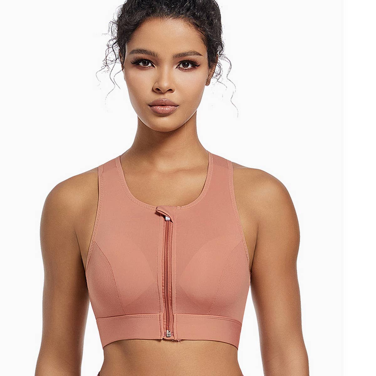 WOMEN RUNNING ZIPPER PUSH-UP YOGA BRA