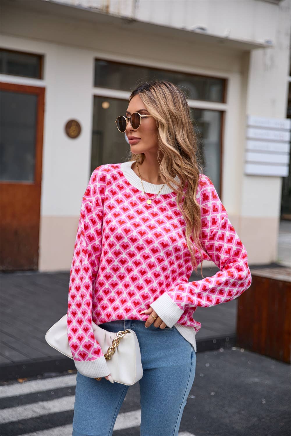 Valentine's Day crew-neck pullover sweater with heart