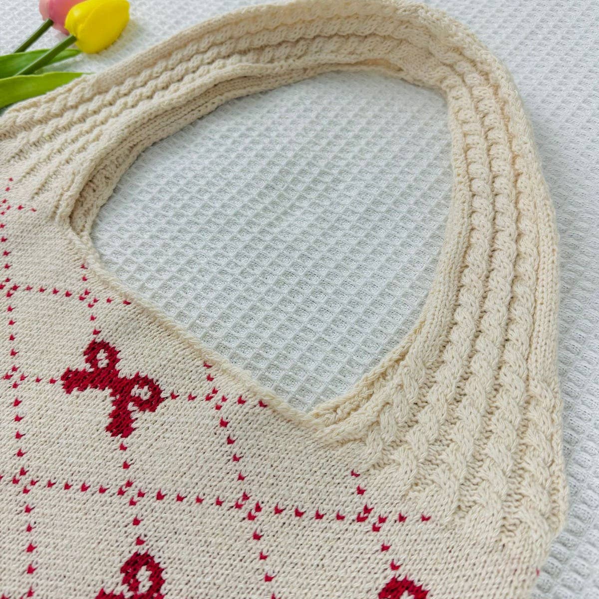 CWAB4567_BOW KNIT LARGE CAPACITY TOTE BAG