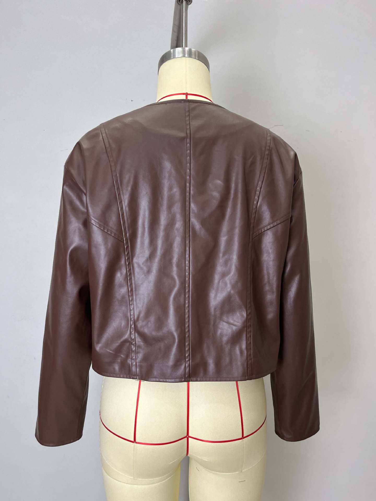 Golden Single-Breasted Short Leather Jacket