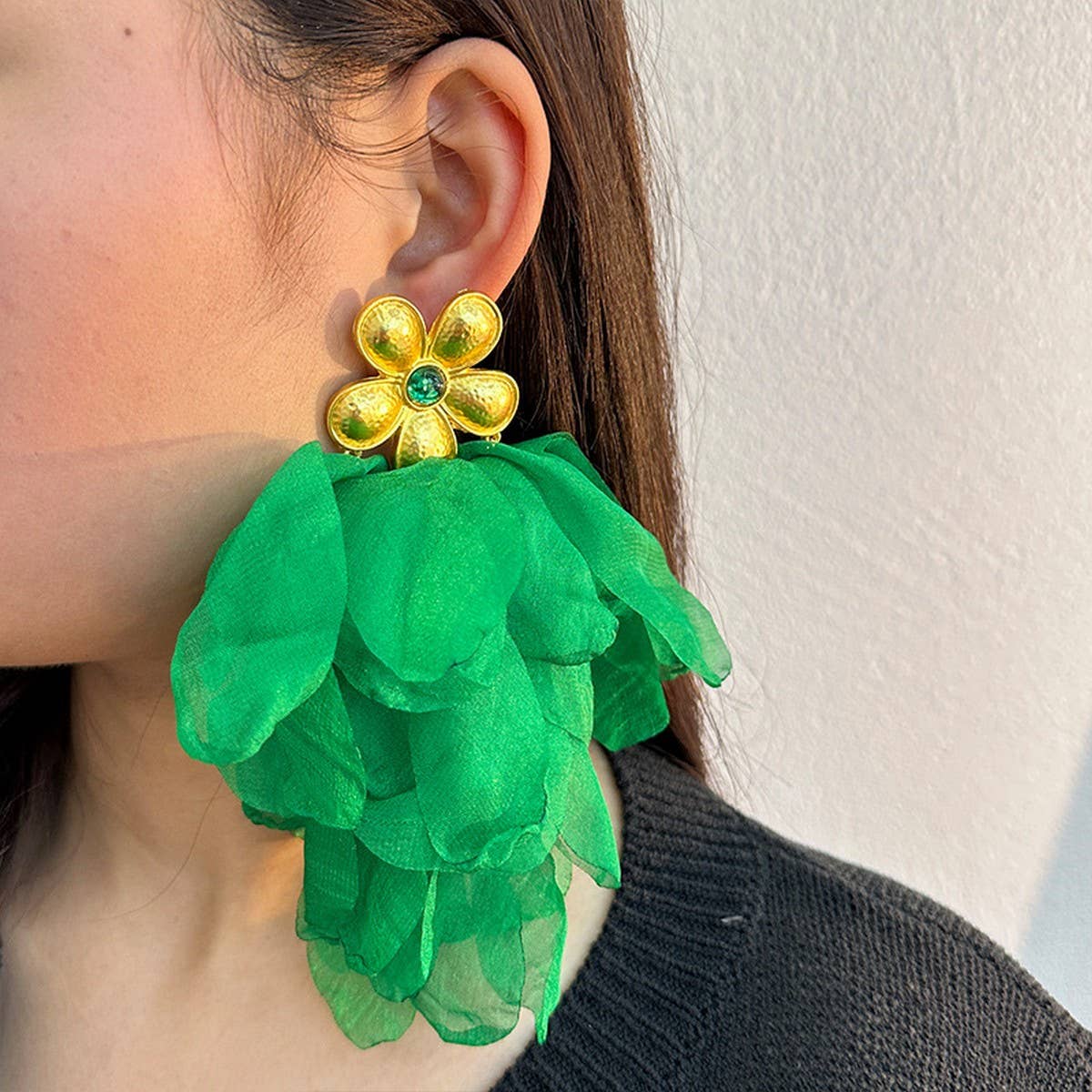 Handmade Floral Tassel Earrings Statement Drop