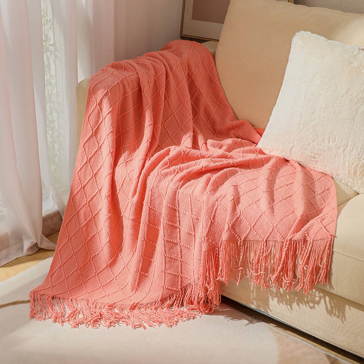 KNITTED TASSEL THIN BLANKET SOFA BLANKET