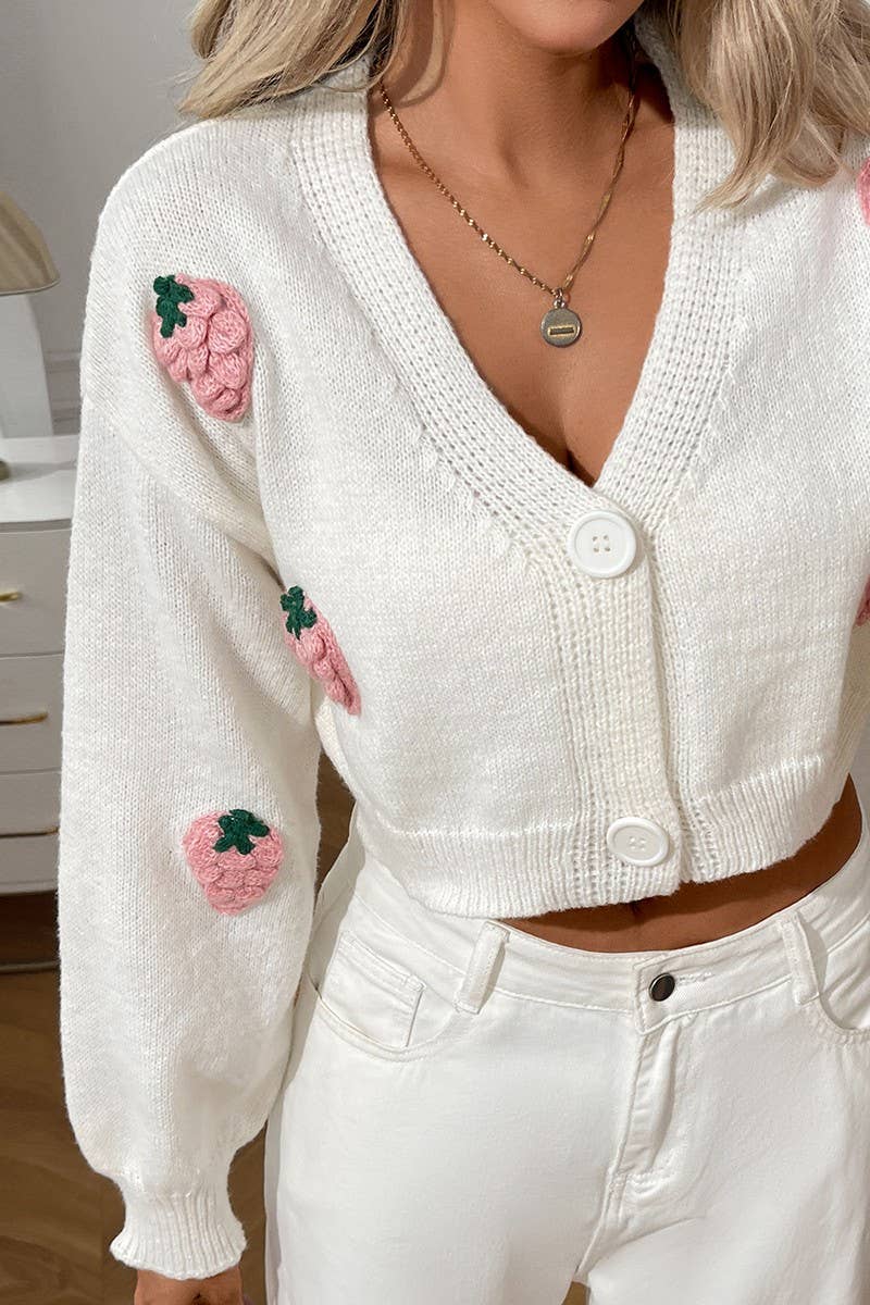 CWOCAL2359_STRAWBERRY KNIT BUTTON CARDIGAN SWEATER