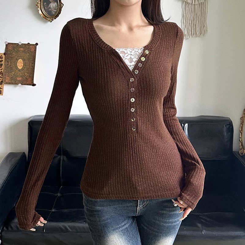 VINTAGE LACE PATCHWORK FAKE TWO T-SHIRTS