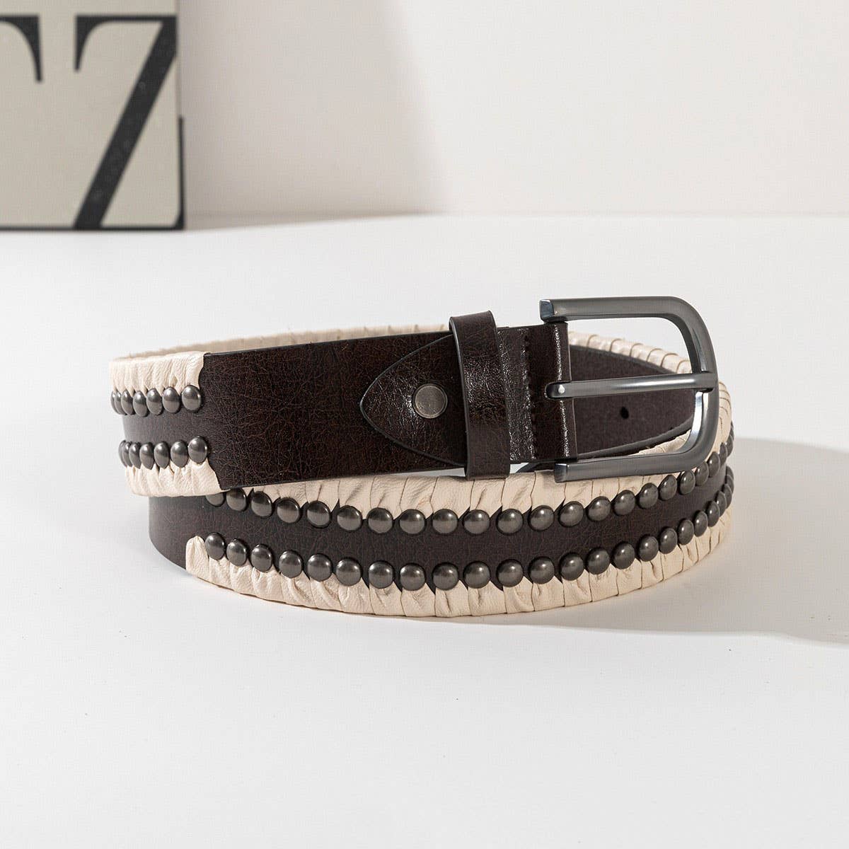 Vintage Punk Studded Pin Buckle Belt Unisex Jeans_CWABE1230