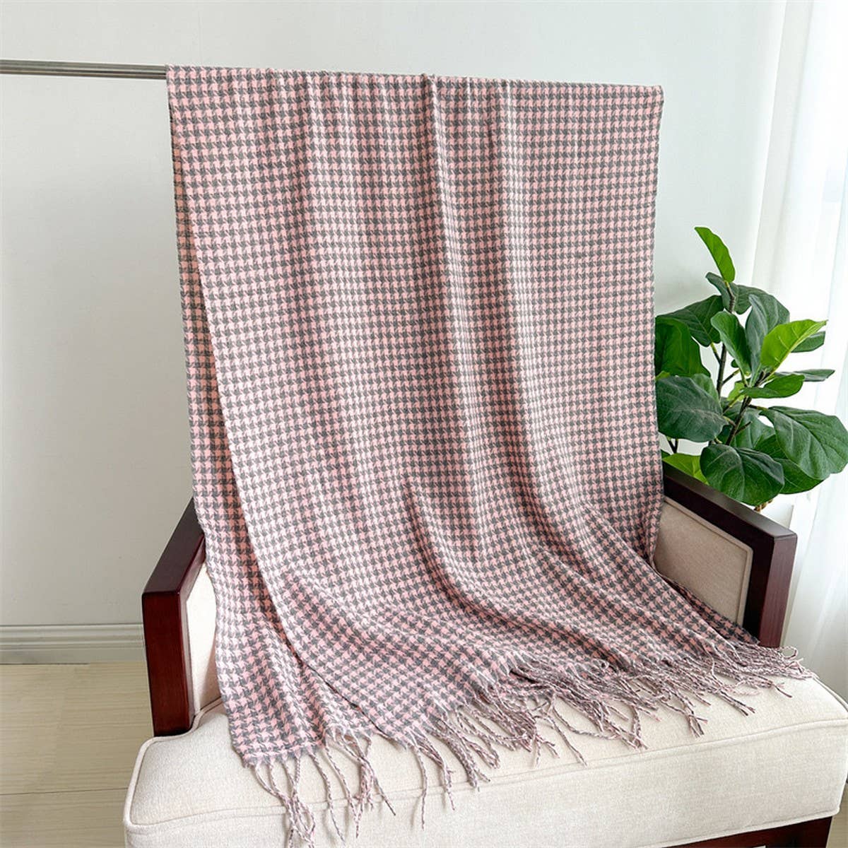 Vintage Houndstooth Faux Cashmere Scarf-Long Wrap