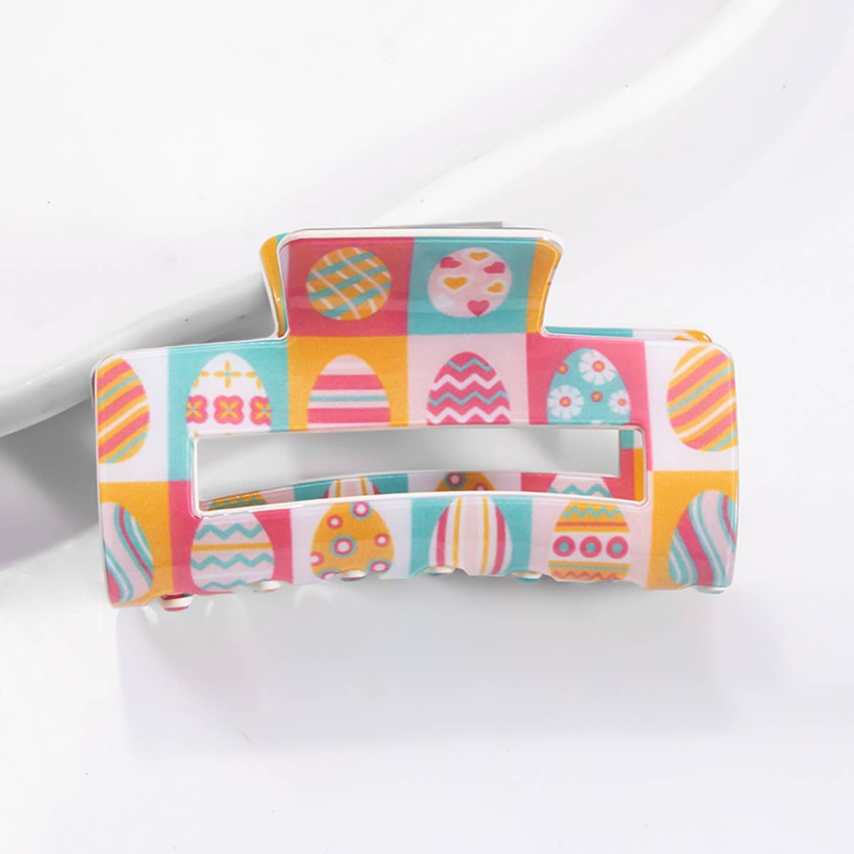 CWAHA1390_COLOR MATCHING PRINTED RECTANGLE HAIR CLAW CLIP