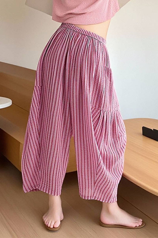 CWBLP01065_2025 SPRING FALL STRIPED ELASTIC WAIST PANTS