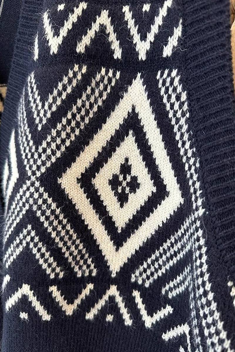 V-NECK COLOR MATCHING EMBROIDERY CARDIGAN VEST