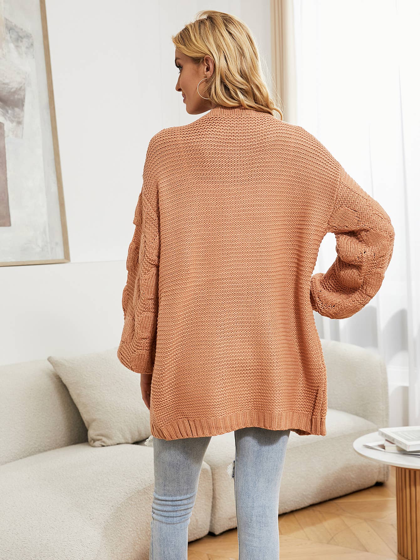 KNIT CARDIGAN PUFFY SLEEVE COAT SWEATER