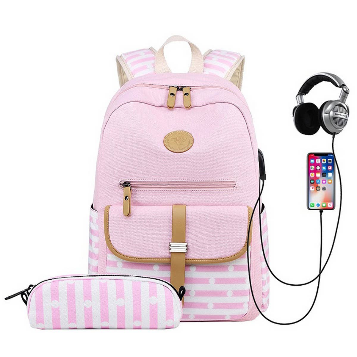 Canvas Backpacks for School 2Pcs USB Set_CWAB5494