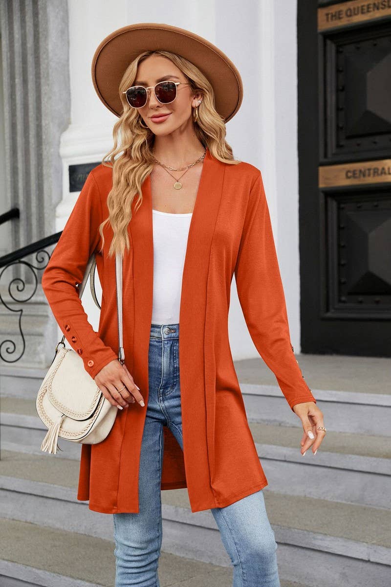 CWOCO1154_SOLID COLOR LAPEL BUTTON LOOSE KNIT CARDIGAN