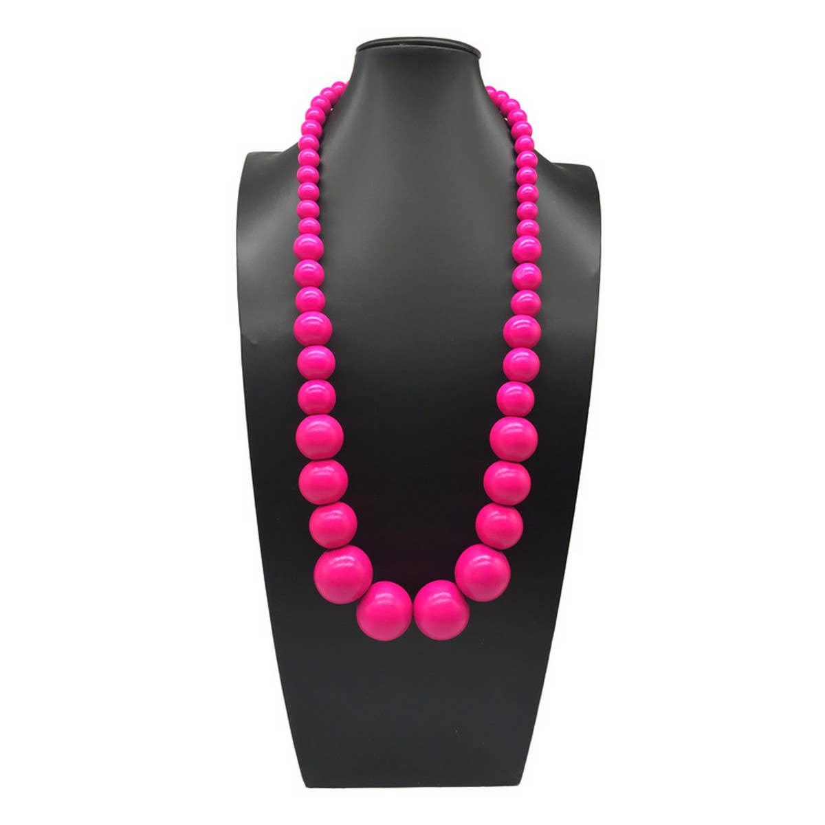 COLORFUL WOODEN LARGE ROUND BEAD LONG NECKLACE