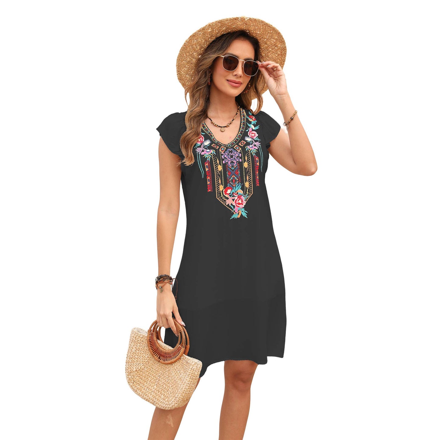 STYLISH V-NECK DRESS WITH SLIM TEMPERAMENT