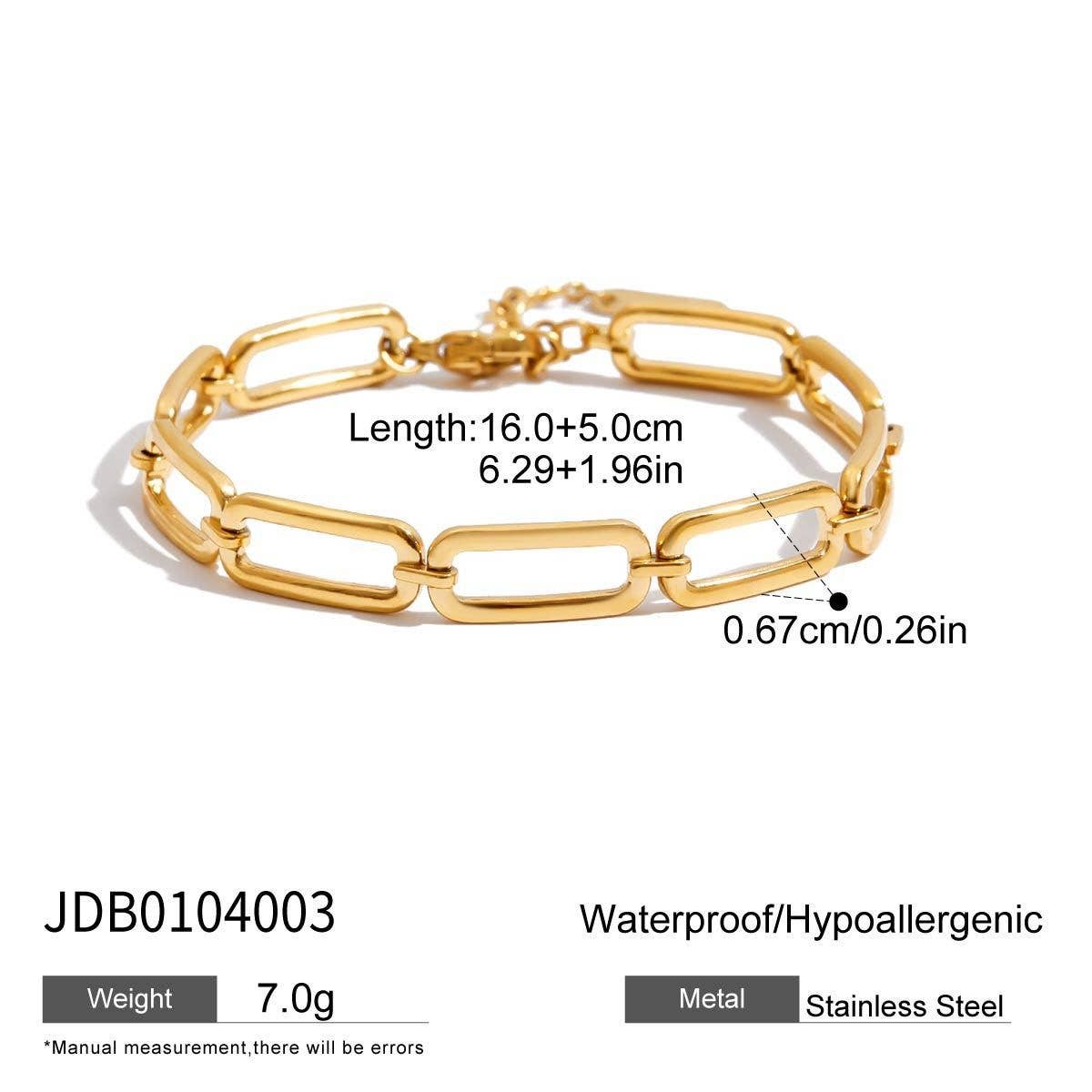 Classic 18K Gold Paperclip Hollow Chain Bracelet