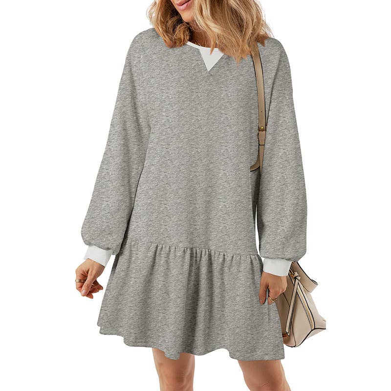 Ruffled long-sleeved sweatshirt dress