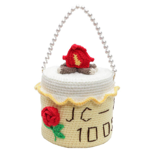 Personalized cake-shaped pearl chain knitted bag