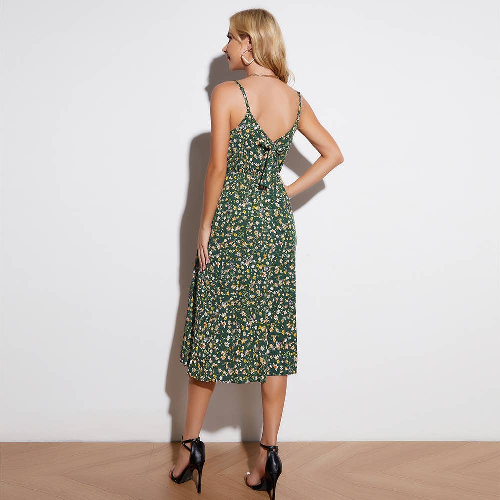 Sexy backless floral halter dress