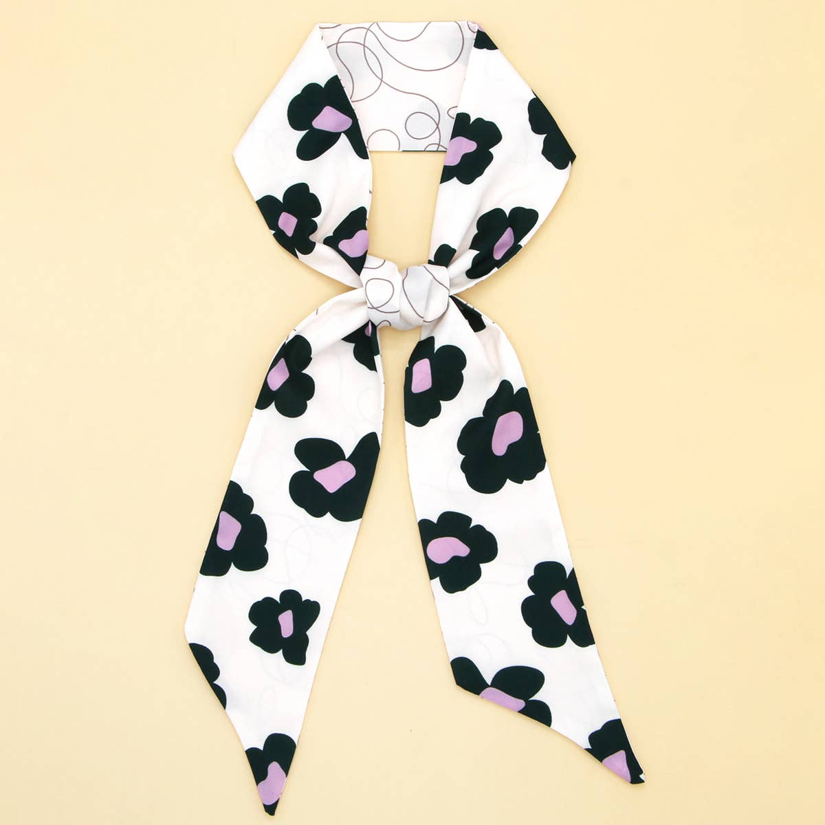 Chic Bowknot Letter Print Skinny Scarf Ribbon_CWASC0099