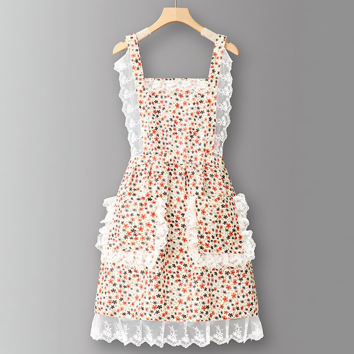 Floral Lace Trim Kitchen Apron for Women