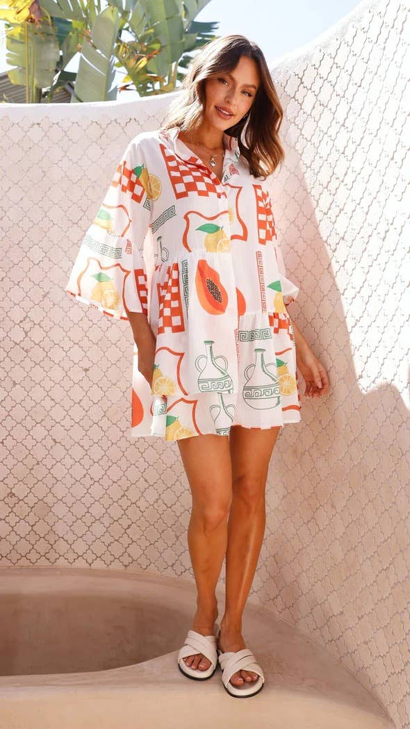 Simple flared sleeve national style loose dress