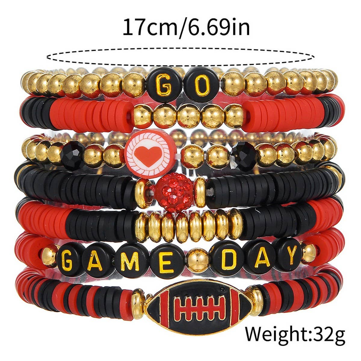 FOOTBALL HANDMADE SOFT CLAY LETTER BRACELET SET